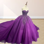 Purple Organza A Line Sweetheart Quinceanera Dresses - Curvevia