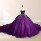 Purple Organza A Line Sweetheart Quinceanera Dresses - Curvevia