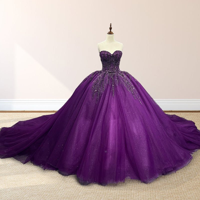 Purple Organza A Line Sweetheart Quinceanera Dresses - Curvevia
