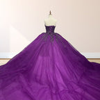 Purple Organza A Line Sweetheart Quinceanera Dresses - Curvevia