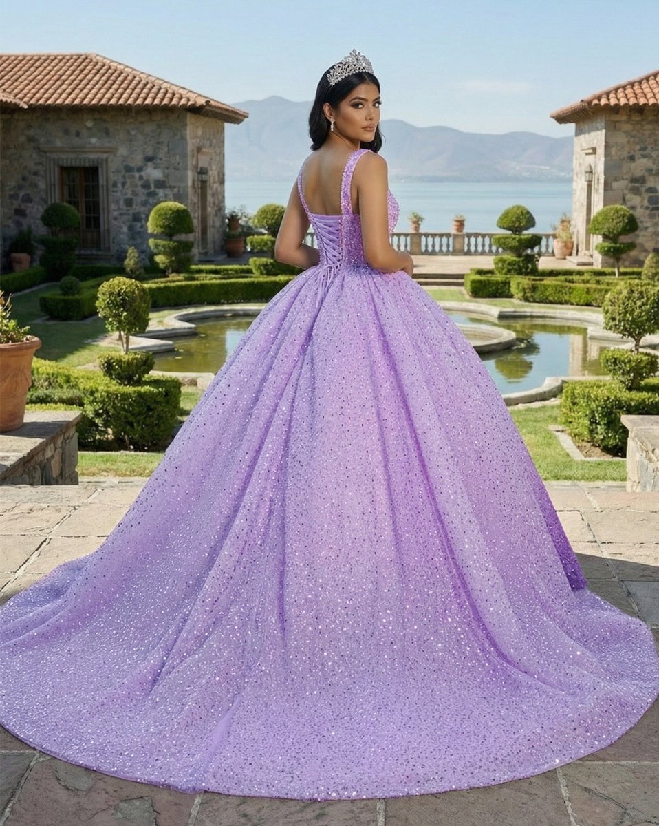 Purple Sweetheart Sequined Evening Party Dress - Curvevia