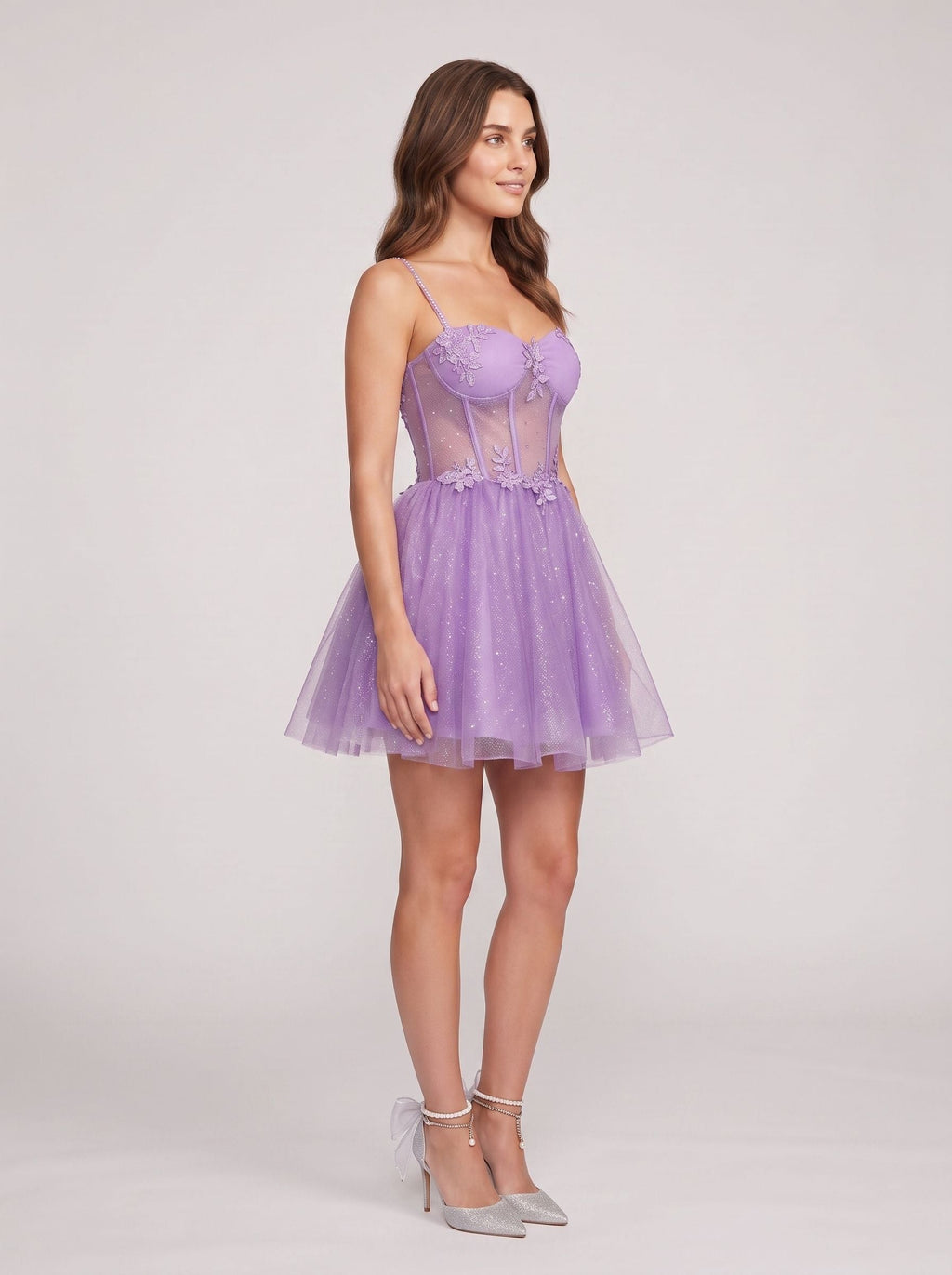 Purple Tulle A-Line Sweetheart Back Zip Short Dress with Appliques - Curvevia