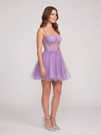 Purple Tulle A-Line Sweetheart Back Zip Short Dress with Appliques - Curvevia