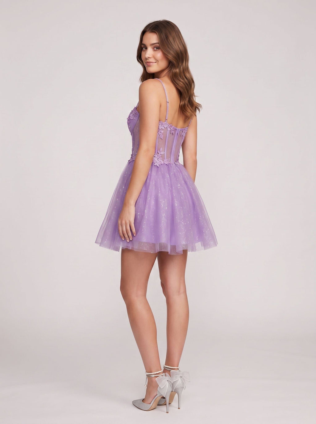 Purple Tulle A-Line Sweetheart Back Zip Short Dress with Appliques - Curvevia