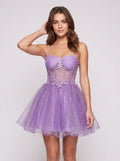 Purple Tulle A-Line Sweetheart Back Zip Short Dress with Appliques - Curvevia