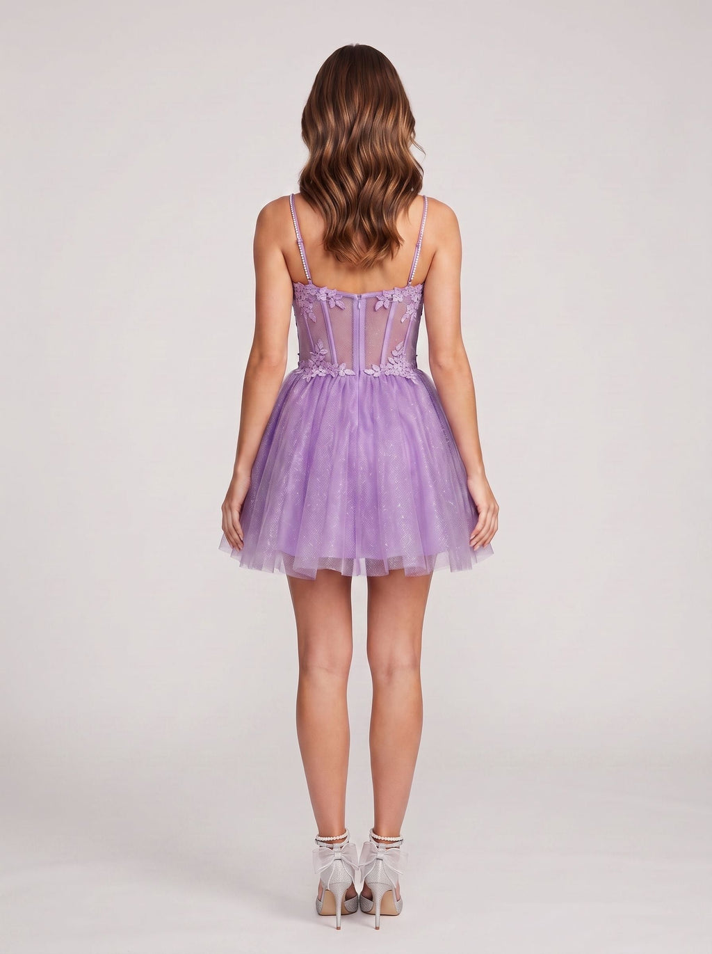 Purple Tulle A-Line Sweetheart Back Zip Short Dress with Appliques - Curvevia