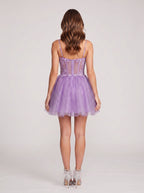 Purple Tulle A-Line Sweetheart Back Zip Short Dress with Appliques - Curvevia