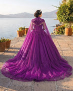 Royal Blue Tulle Ball Gown Prom Dress With Cape - Curvevia