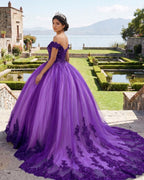 Royal Blue Tulle Off The Shoulder Quinceanera Dress - Curvevia