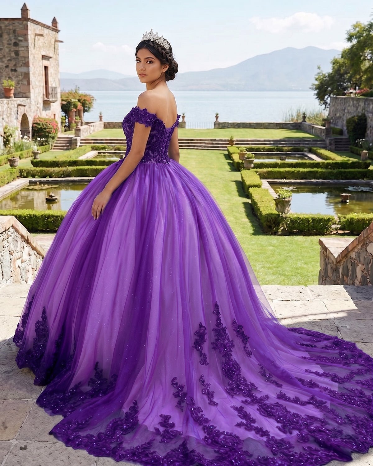 Royal Blue Tulle Off The Shoulder Quinceanera Dress - Curvevia