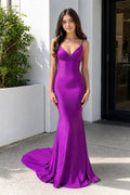 Purple Spaghetti Straps Lace-Up Mermaid Long Evening Dress - Curvevia