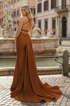 Yellow Mermaid Halter Satin Evening Dress With Tail Evening Dress - Curvevia