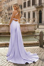 Yellow Mermaid Halter Satin Evening Dress With Tail Evening Dress - Curvevia