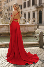 Yellow Mermaid Halter Satin Evening Dress With Tail Evening Dress - Curvevia