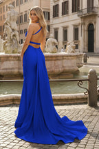 Yellow Mermaid Halter Satin Evening Dress With Tail Evening Dress - Curvevia