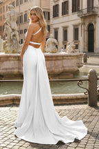 Yellow Mermaid Halter Satin Evening Dress With Tail Evening Dress - Curvevia