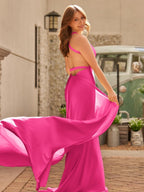 Yellow Mermaid Halter Satin Evening Dress With Tail Evening Dress - Curvevia