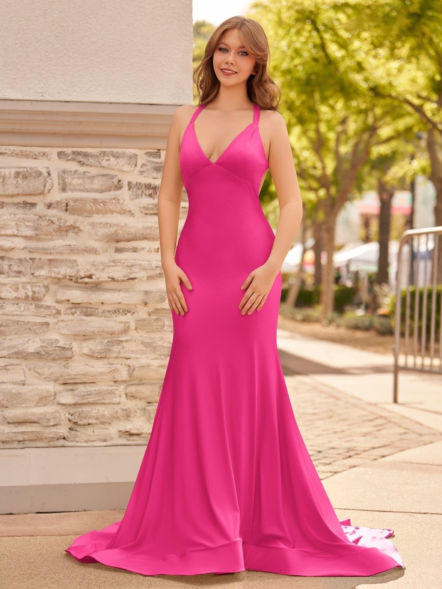 Yellow Mermaid Halter Satin Evening Dress With Tail Evening Dress - Curvevia