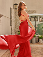 Yellow Mermaid Halter Satin Evening Dress With Tail Evening Dress - Curvevia
