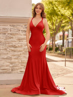 Yellow Mermaid Halter Satin Evening Dress With Tail Evening Dress - Curvevia