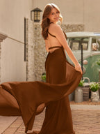 Yellow Mermaid Halter Satin Evening Dress With Tail Evening Dress - Curvevia