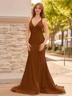 Yellow Mermaid Halter Satin Evening Dress With Tail Evening Dress - Curvevia
