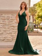 Yellow Mermaid Halter Satin Evening Dress With Tail Evening Dress - Curvevia