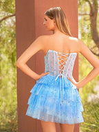 A-Line Strapless Scoop Tiered Sleeveless Short Homecoming Dress - Curvevia
