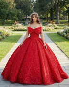 Quinceanera Ball Gown Red Sleeveless Sequined Dress - Curvevia