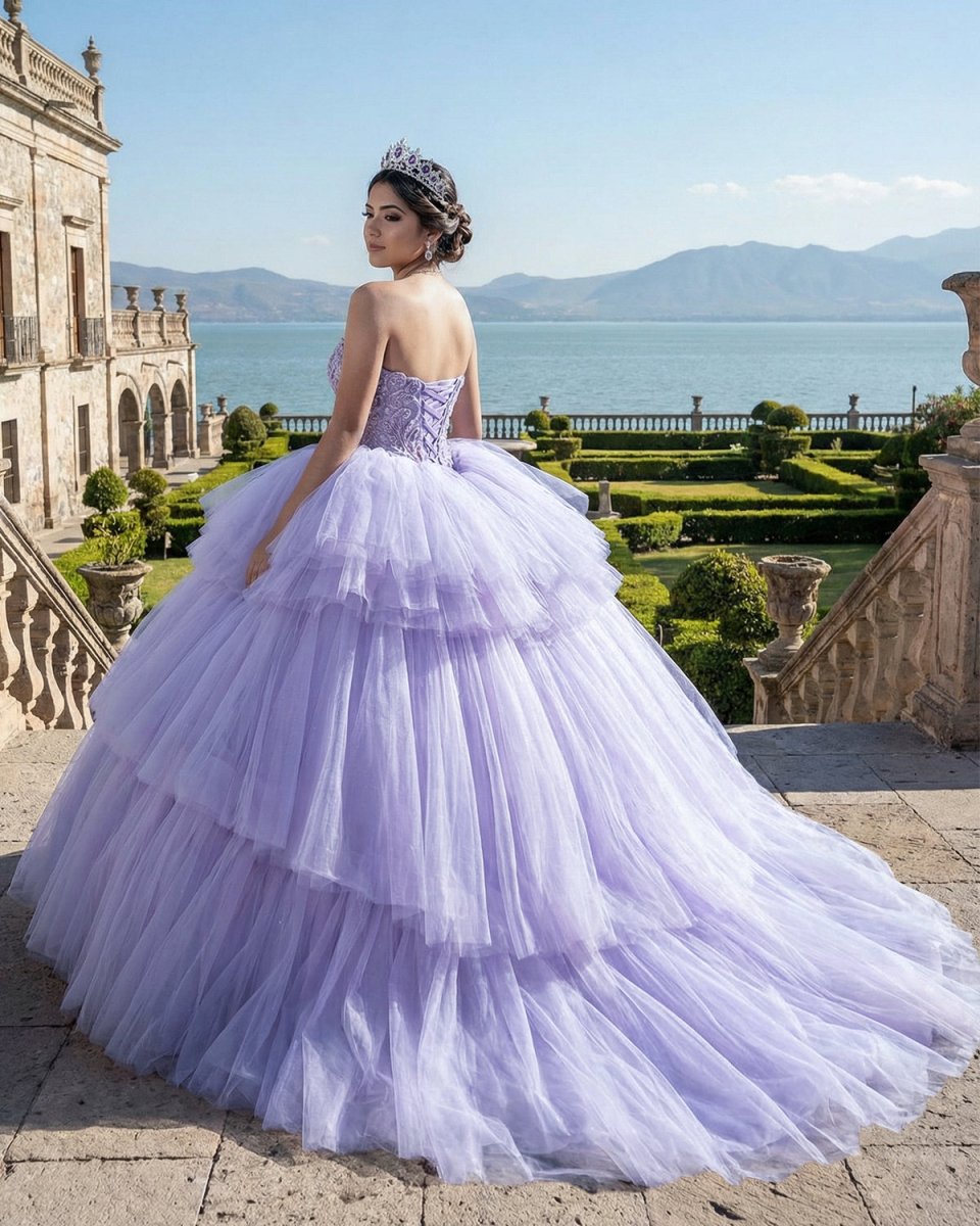 Quinceanera Dress  Strapless Ball Gown Crystal  Lavender - Curvevia