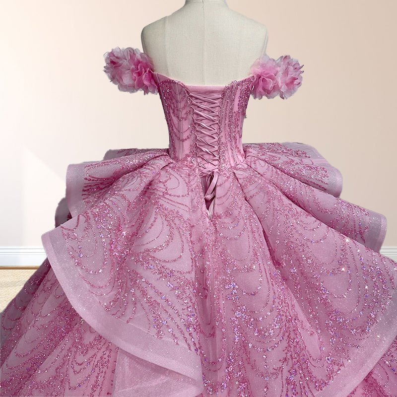 Quinceanera Dress With Sequins Off the Shoulder Chapel Train - Curvevia