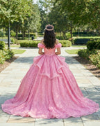 Quinceanera Dress With Sequins Off the Shoulder Chapel Train - Curvevia