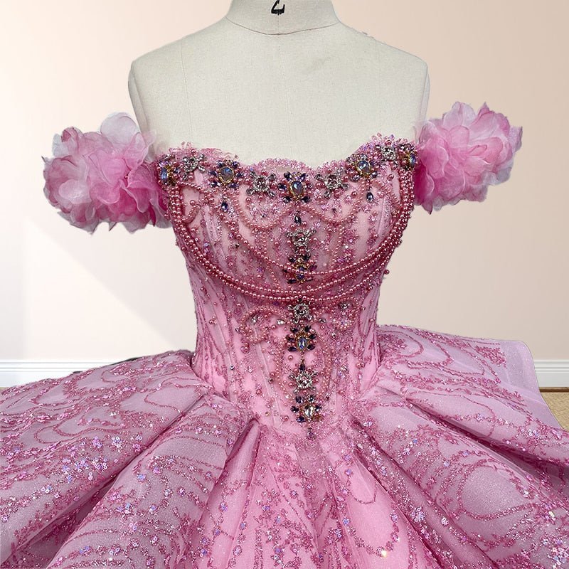 Quinceanera Dress With Sequins Off the Shoulder Chapel Train - Curvevia
