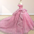 Quinceanera Dress With Sequins Off the Shoulder Chapel Train - Curvevia