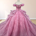 Quinceanera Dress With Sequins Off the Shoulder Chapel Train - Curvevia