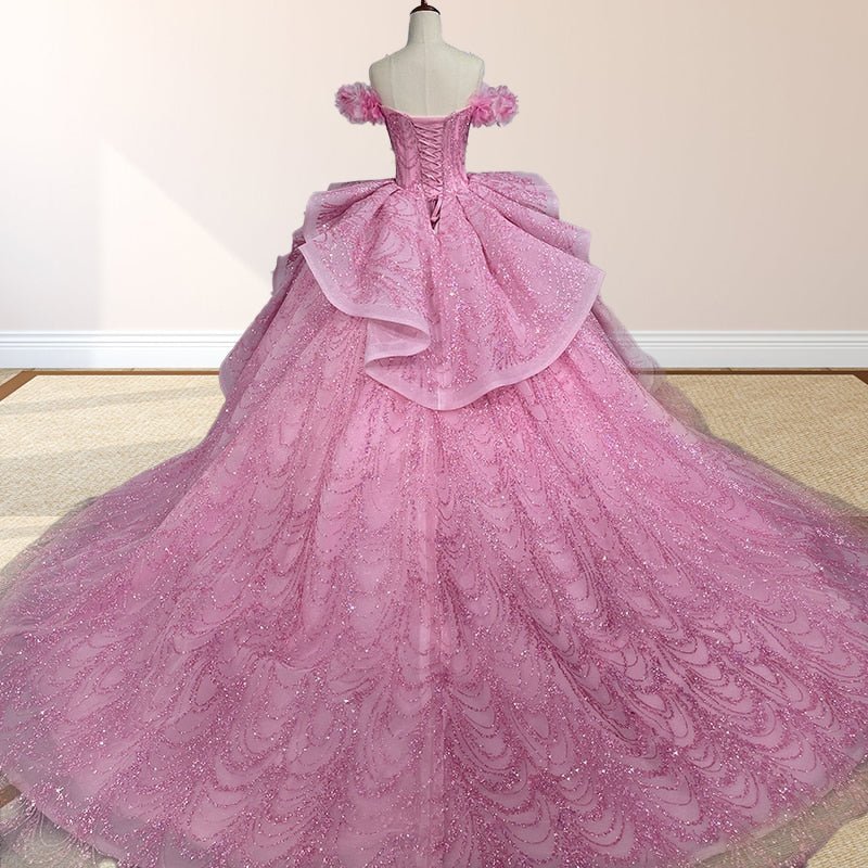 Quinceanera Dress With Sequins Off the Shoulder Chapel Train - Curvevia
