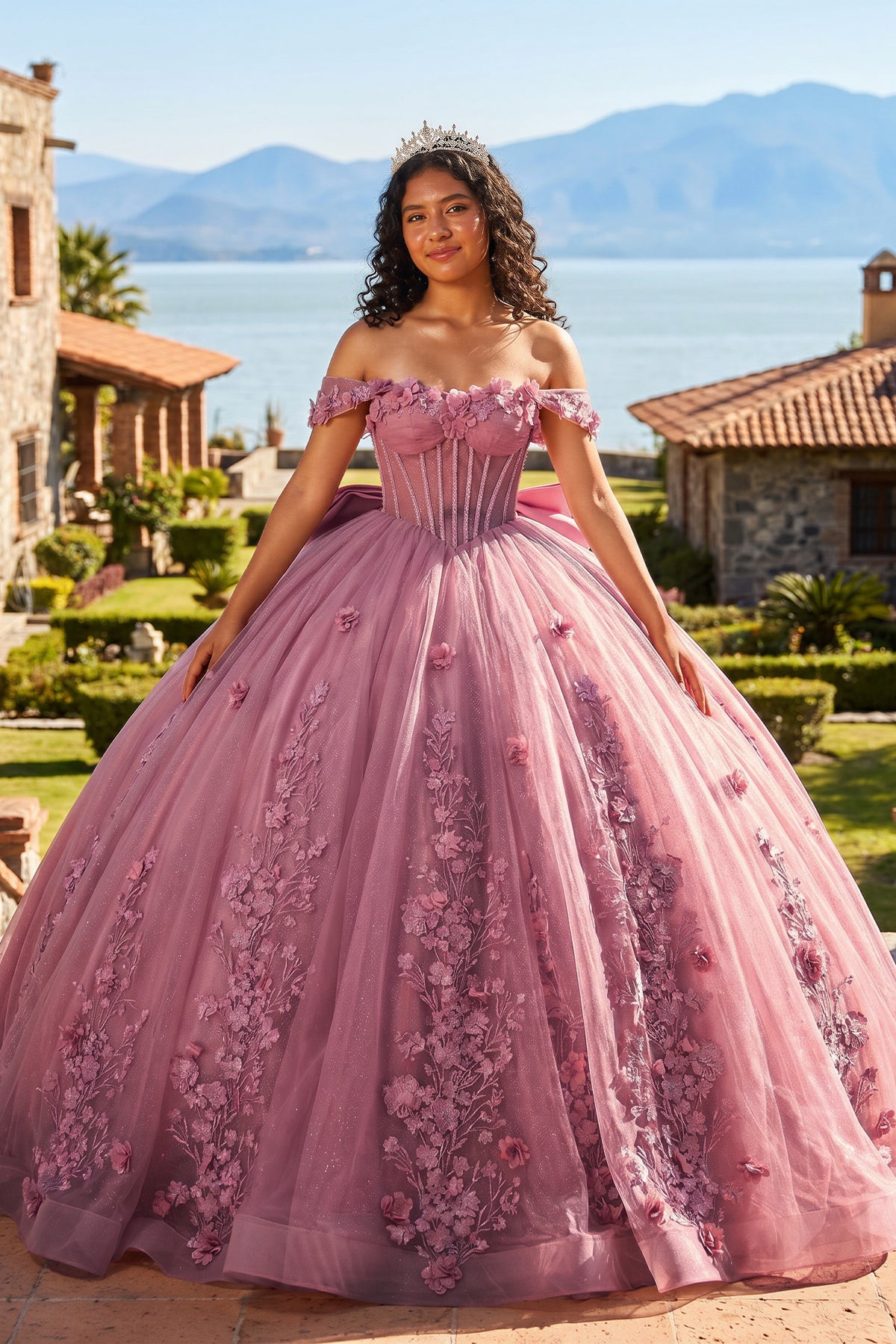 Off The Shoulder Lace Up Back Appliques Tulle Quinceanera Dress - Curvevia