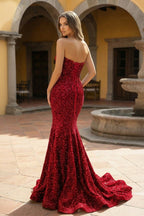 Mermaid Sweetheart Neck Sequins Evening Dress - Curvevia
