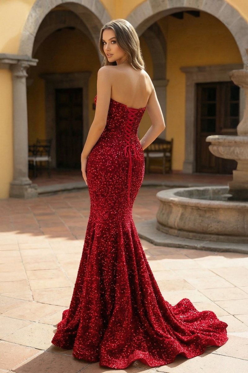 Mermaid Sweetheart Neck Sequins Evening Dress - Curvevia