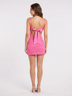 Pink Sequin Lace Sheath Cowl Neck Backless Mini Dress - Curvevia