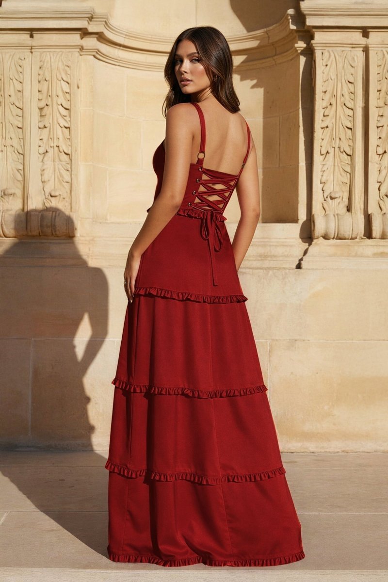 A-Line Hot Pink Ruffles Slit Prom Dress with Lace-up Back - Curvevia