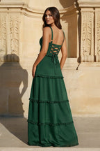 A-Line Hot Pink Ruffles Slit Prom Dress with Lace-up Back - Curvevia