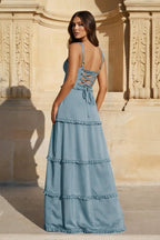 A-Line Hot Pink Ruffles Slit Prom Dress with Lace-up Back - Curvevia