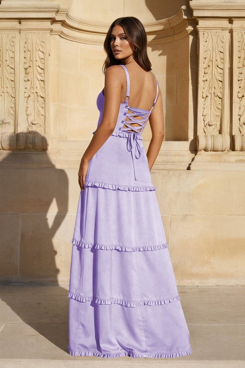 A-Line Hot Pink Ruffles Slit Prom Dress with Lace-up Back - Curvevia