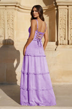 A-Line Hot Pink Ruffles Slit Prom Dress with Lace-up Back - Curvevia