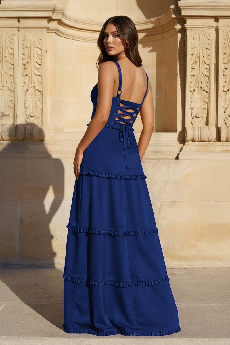 A-Line Hot Pink Ruffles Slit Prom Dress with Lace-up Back - Curvevia