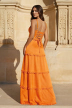 A-Line Hot Pink Ruffles Slit Prom Dress with Lace-up Back - Curvevia