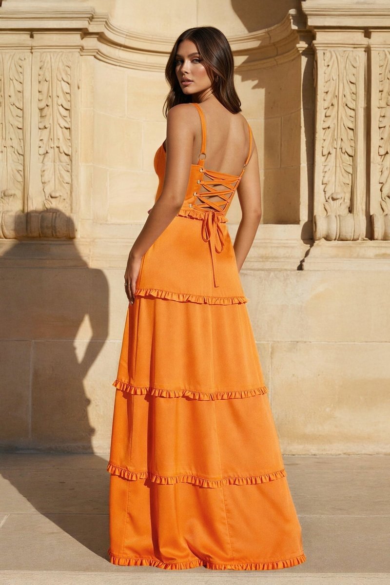 A-Line Hot Pink Ruffles Slit Prom Dress with Lace-up Back - Curvevia