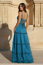 A-Line Hot Pink Ruffles Slit Prom Dress with Lace-up Back - Curvevia