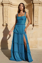 A-Line Hot Pink Ruffles Slit Prom Dress with Lace-up Back - Curvevia